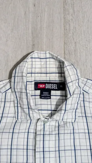 Camisa Diesel Manga Corta Cuadros Azul Blanco