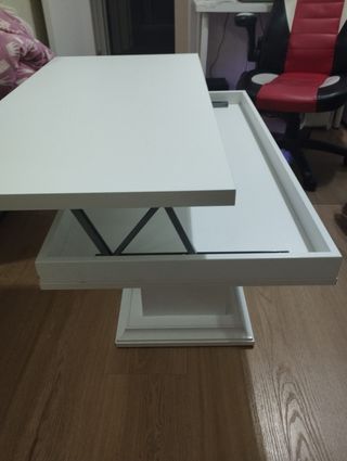 Mesa de centro de salon color blanca elevable
