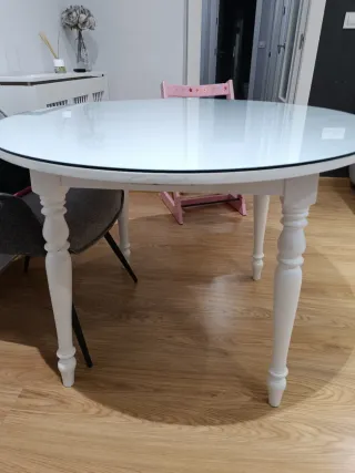 Mesa redonda madera con cristal 100cm