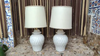 Juego 2 Lámparas Mármol Beige y Blanco