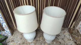 Juego 2 Lámparas Mármol Beige y Blanco