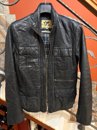 Giubbino biker in vera pelle vintage nera