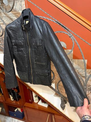 Giubbino biker in vera pelle vintage nera