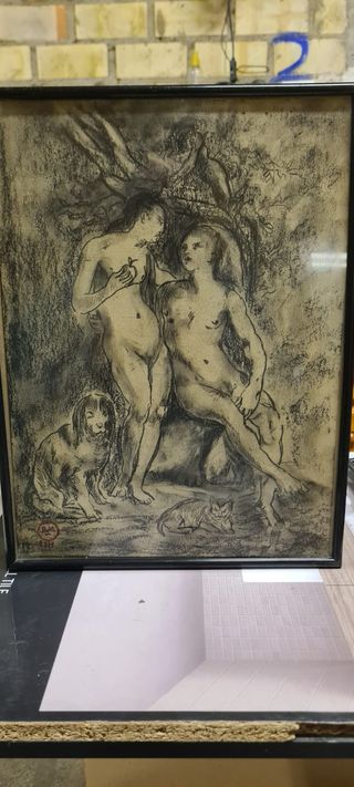 Láminas enmarcadas, acuarelas, pinturas al carbón