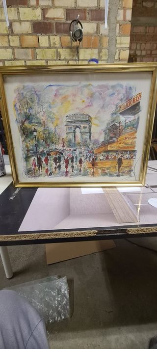 Láminas enmarcadas, acuarelas, pinturas al carbón