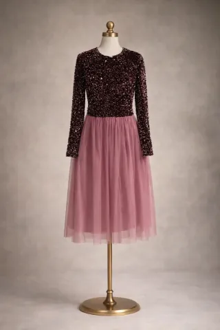 Vestido de fiesta lentejuelas y tul echo a mano