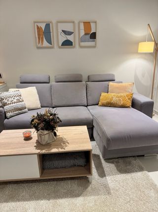 Sofá Chaise Longue Gris 240cm - 3 Plazas