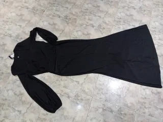 Vestido largo negro fiesta manga larga de licra