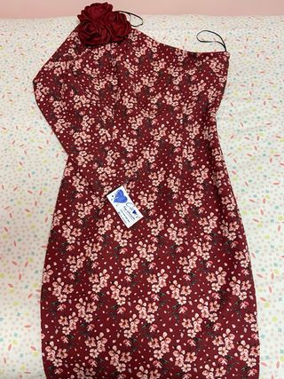 Vestido fiesta flores una manga.Nuevo