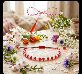 Braccialetto rosso e bianco con perline