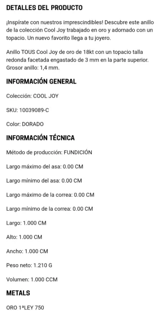 Anillo oro y topacio azul Tous Cool Joy