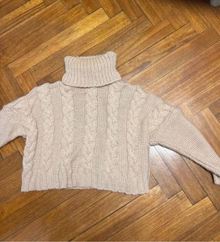 Jersey cuello vuelto beige talla única