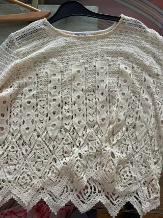 Jersey Zara calado manga larga crema