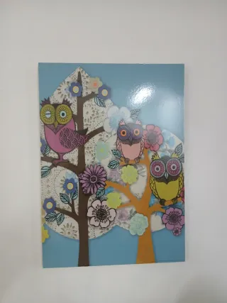 Cuadro infantil búhos y flores