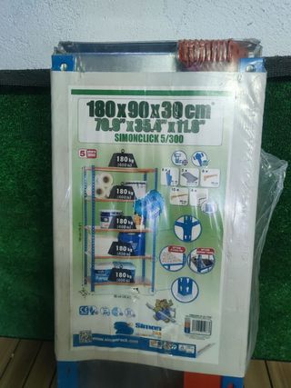 SimonRack Estantería Metálica Almacenaje, Sin tornillos, 5 Baldas, Alta Capacidad Carga 180 kg, 1800x900x300 mm, Estantería Garaje Trastero, Azul/Naranja/Galva