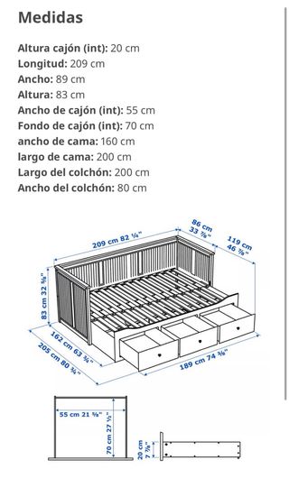 URGE Cama Diván Ikea Hemnes Blanca + 2 colchones