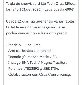 Tabla Snowboard Lib Tech Orca 153,2026