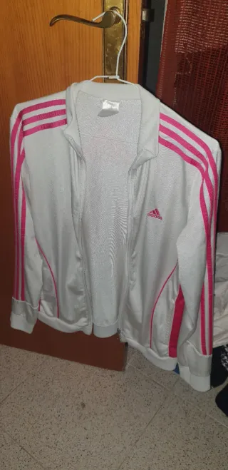Sudadera Adidas blanca y rosa con cremallera