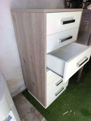 Cómoda 5 cajones madera y metal