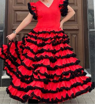 Traje de Flamenca Rojo encaje Talla 42 44 46