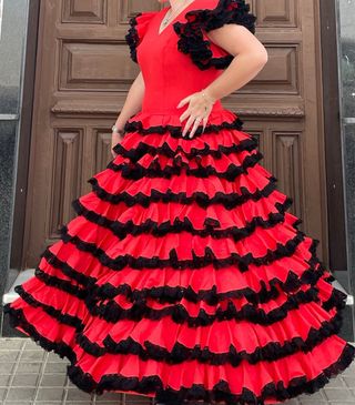 Traje de Flamenca Rojo encaje Talla 42 44 46