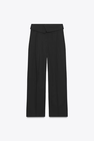 Pantalones negros anchos lana cintura vuelta Zara