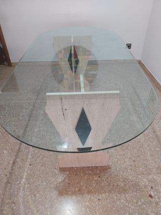 Mesa de salón cristal y mármol