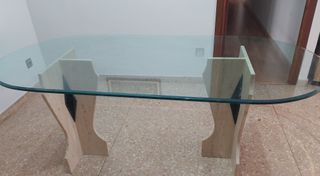 Mesa de salón cristal y mármol