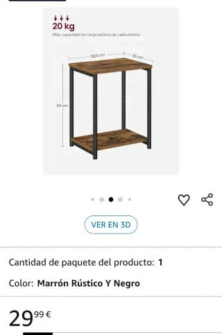 Mesa Auxiliar VASAGLE Madera y Metal