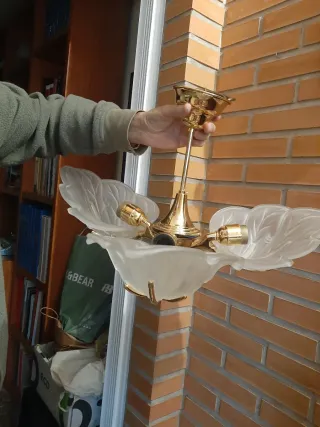 Lámpara techo y 2 mesita oro/blanco