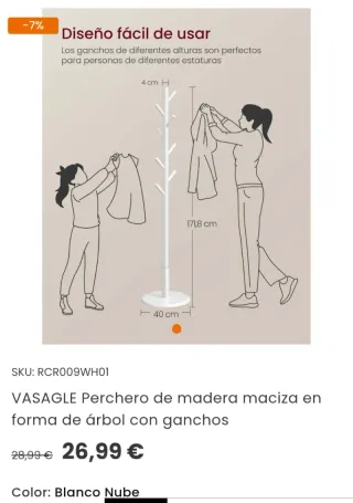 Appendiabiti a forma di albero VASAGLE in legno bianco