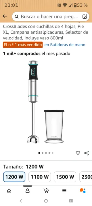 Batidora de mano Cecotec Power TitanBlack 1200 XL