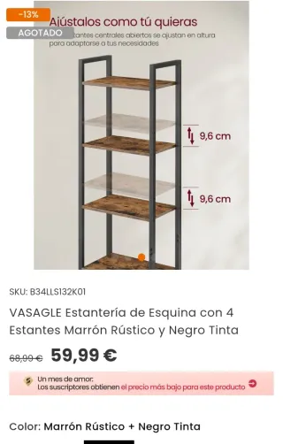 VASAGLE Estantería de Esquina con 4 Estantes Marró