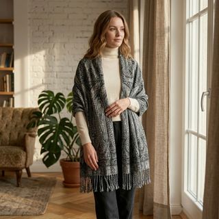 stola, paisley, scialle, donna, frange, jacquard