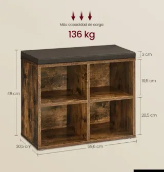 VASAGLE Banco Zapatero con 4 Compartimentos