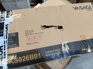 VASAGLE Estantería de Cocina, Soporte para Panadería, Isla de Cocina con Tira Magnética de Cuchillo, Cesta de Alambre, Soporte de Papel, 12 Ganchos, Marrón Rústico y Negro KKS026B01