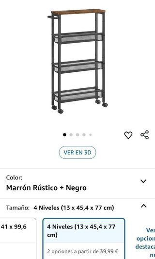 VASAGLE Carro de 4 Niveles, Carro Estrecho Cocina