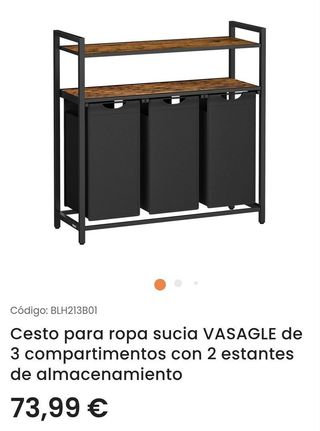 VASAGLE BLH213B01 Cesto para ropa sucia 3 compartimentos