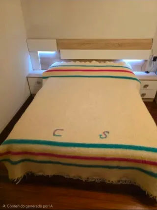 Manta de lana beige con rayas