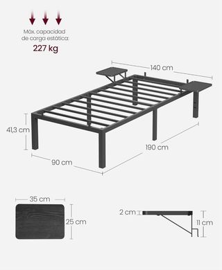 Marco de Cama Metálico VASAGLE 90 x 190 cm