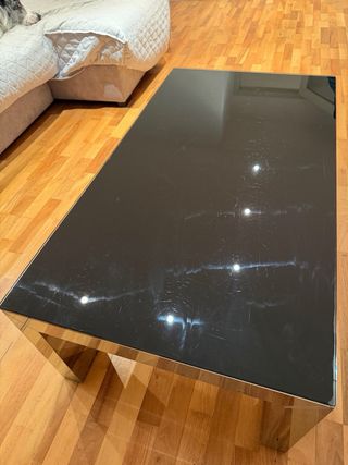 Mesa de centro elevable de cristal negro