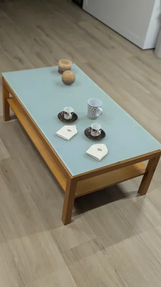 Mesa auxiliar madera y cristal + regalo cajonera