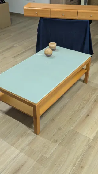 Mesa auxiliar madera y cristal + regalo cajonera