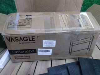 VASAGLE Mesa de Consola de 2 Niveles, Mesa Auxiliar con 2 Estantes, 20 x 100 x 80 cm, para Sala de Estar, Pasillo, Recibidor, Gris Carbón y Negro Tinta LNT131B22