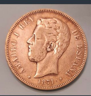 Moneda 5 Pesetas Amadeo I Rey 1871 Plata