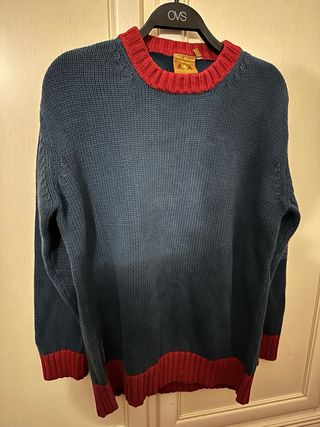 Maglione Uomo Vintage Cotone Blu/Rosso