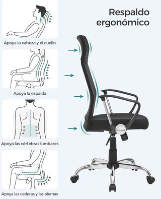 SONGMICS Silla de Oficina, Silla de Escritorio Ergonómica