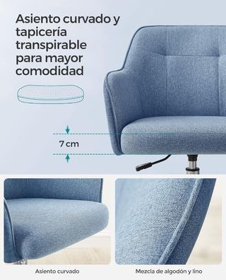 SONGMICS Silla de Estudio, Silla Giratoria, Altura Ajustable
