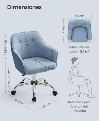 SONGMICS Silla de Estudio, Silla Giratoria, Altura Ajustable