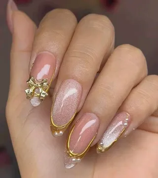 Uñas Postizas Francesas Beige y Multicolor